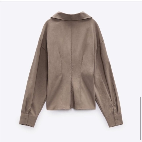Zara Twisted Front Cut Out Tan Blouse - Picture 6 of 10